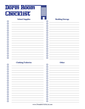 Dorm Room Packing Checklist