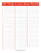 Printable 100 Things to Love About Myself