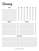 Printable Daily Weekly Monthly Cleaning Checklist