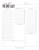 Printable Monthly Everything To Do List
