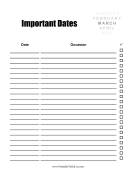 Important Dates Checklist