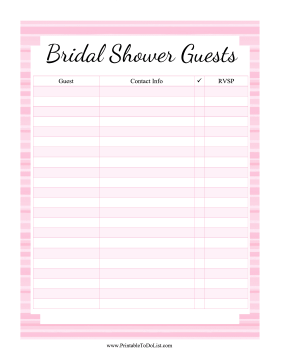 Bridal Shower Guest List