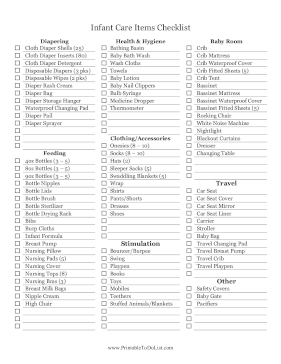 Infant Care Items Checklist