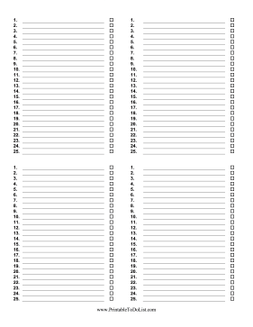Numbered Checklist 4 Per Page