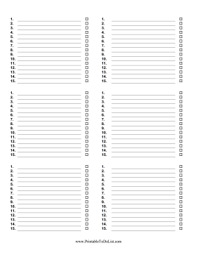 Numbered Checklist 6 Per Page