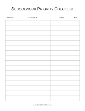 Schoolwork Priority Checklist
