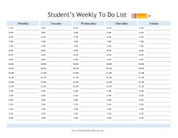 Student Weekly To Do List