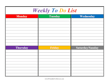 To Do List Weekly Color Horizontal