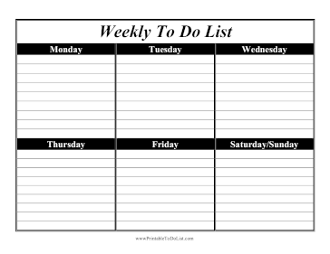 To Do List Weekly Horizontal
