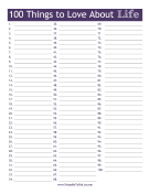 Printable 100 Things to Love About Life