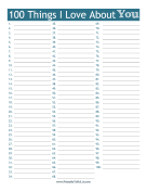 Printable 100 Things I Love About You