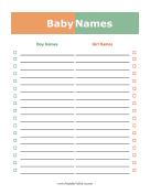 Printable Baby Names List