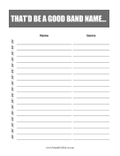 Printable Band Name List