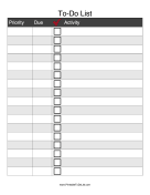 Printable Checkmark To Do List With Due Date