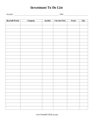 Printable Investment Tracking List