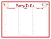 Printable Party To Do List