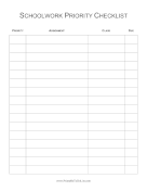 Printable Schoolwork Priority Checklist