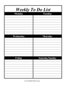 Printable To Do List Weekly Black and White