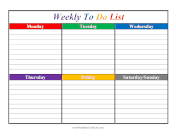 Printable To Do List Weekly Color Horizontal