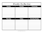 Printable To Do List Weekly Horizontal