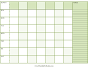 Printable Undated Calendar with Notes