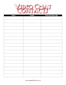 Printable Video Chat Contacts List